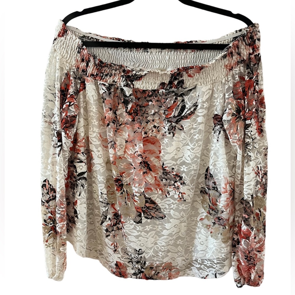 Lily White Off the shoulder long sleeve lace top women’s XL